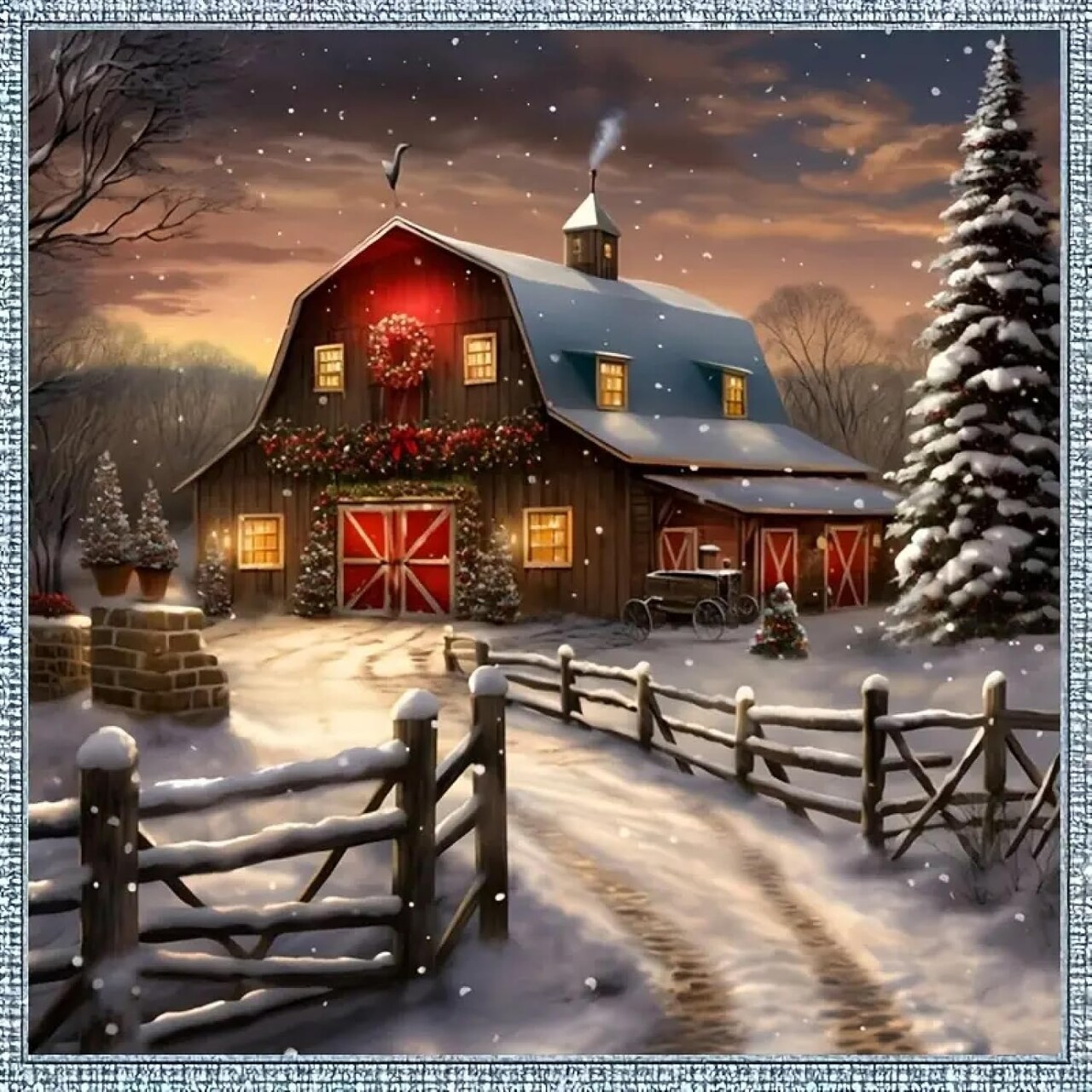 Christmas Snowy Night Diamond Painting Kit – DIY 5D Full Drill Red House Winter Diamond Art for Adults Beginners, Rhinestone Diamond Dots Craft Picture for Holiday Home Wall Decor, 12x12 Inch